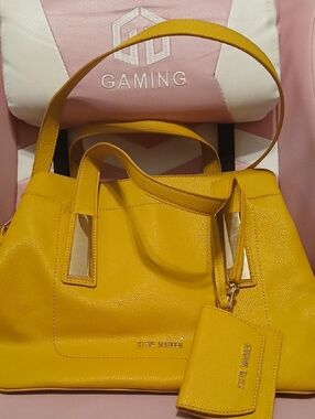 Steve Madden Yellow Leather Tote with Removable Card Holder